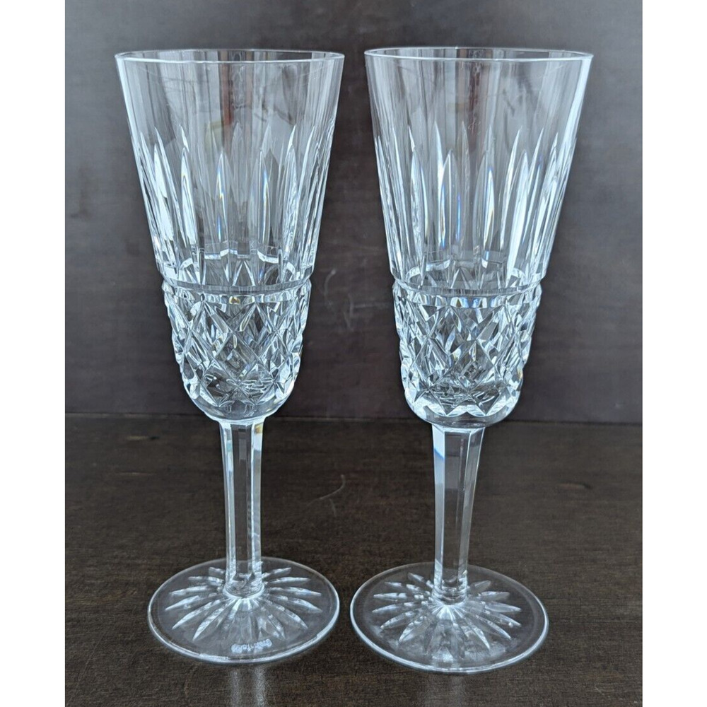 Pair Waterford Crystal Baltray Fluted Champagne Glass Set 2 Toasting Flutes EUC